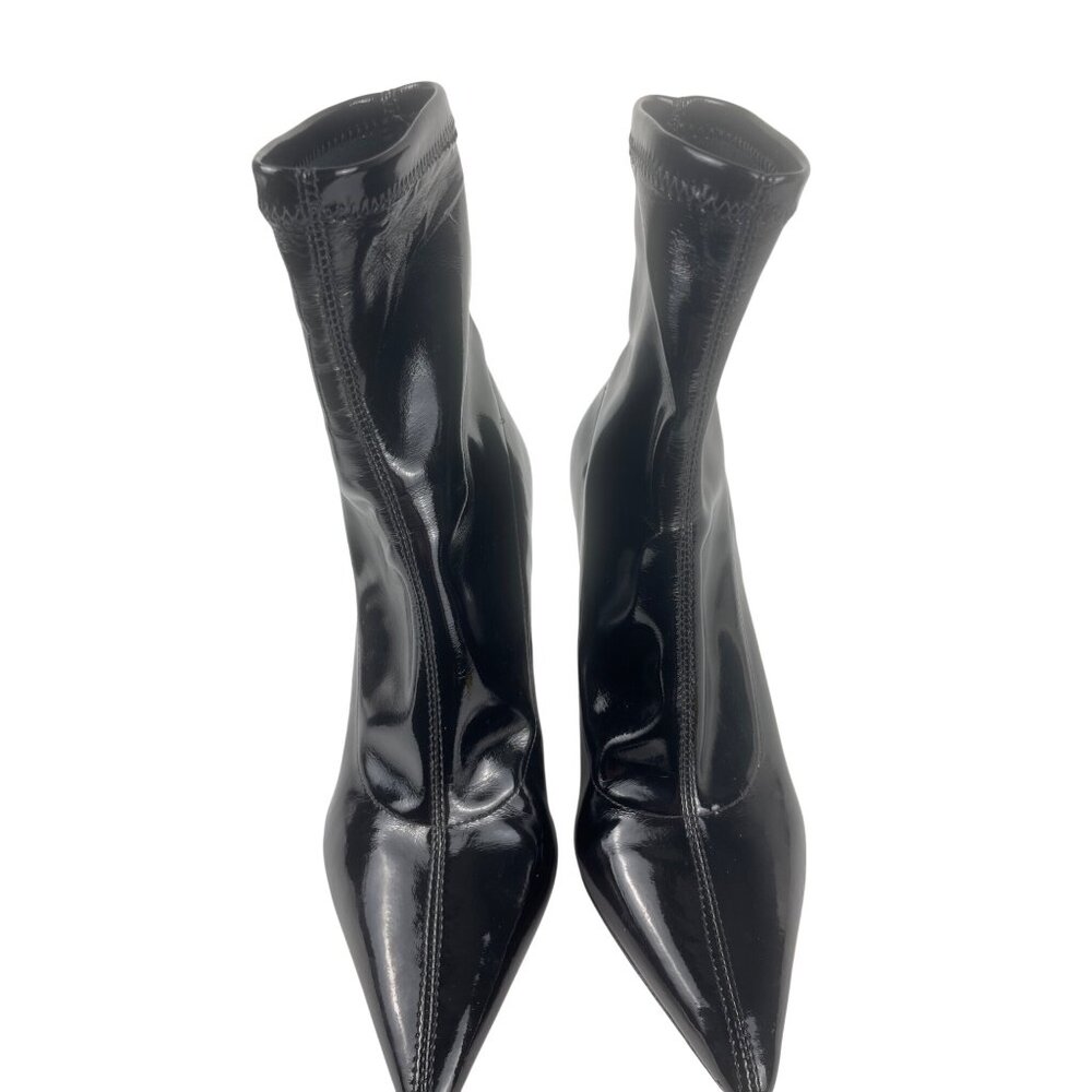 Schutz Women's 6.5B Charleni Brunny Patent Leather Stilletto Sock Bootie Black - Picture 5 of 14